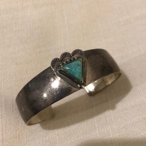 Vintage Navajo Bracelet- Genuine Silver and Turquoise Stone Cuff Bracelet